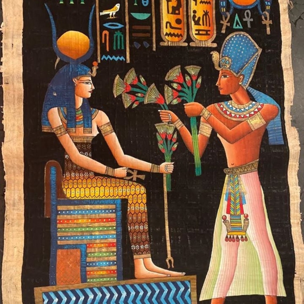 Original Vintage Painting on Papyrus, w/Signature by Artist, 36"H x 25"W